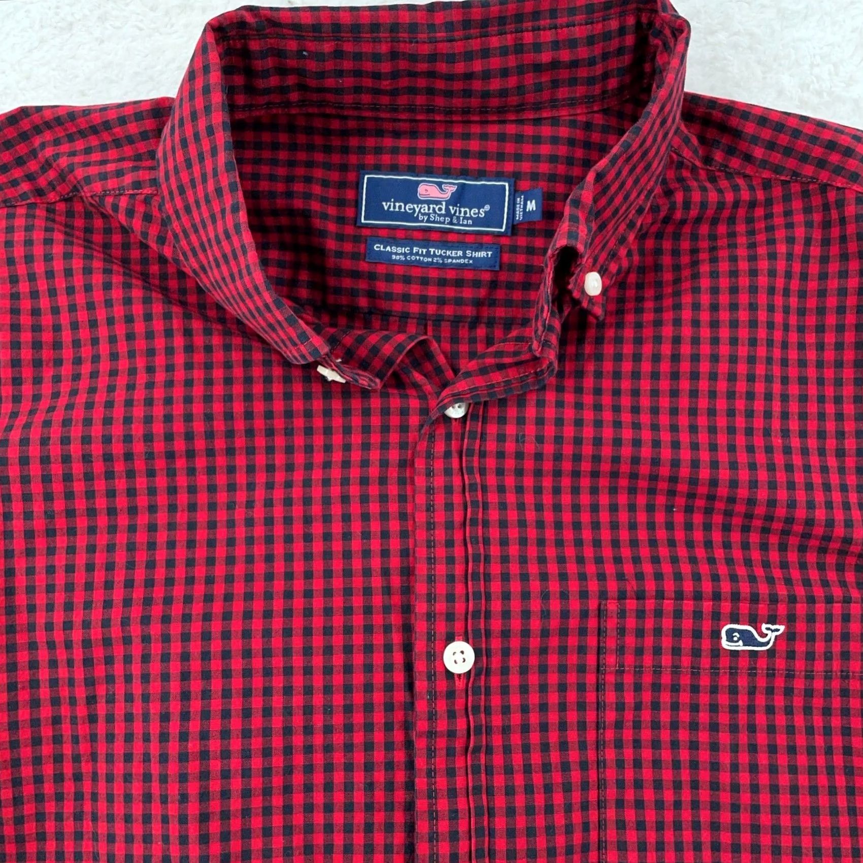 Vineyard Vines Vineyard Vines Tucker Shirt Mens M Ruby Red Black Gingham Collared Button Up Shirt - Red/Black, Cotton Spandex, Long Sleeve, Regular Fit Size US M / EU 48-50 / 2 - 2 Thumbnail
