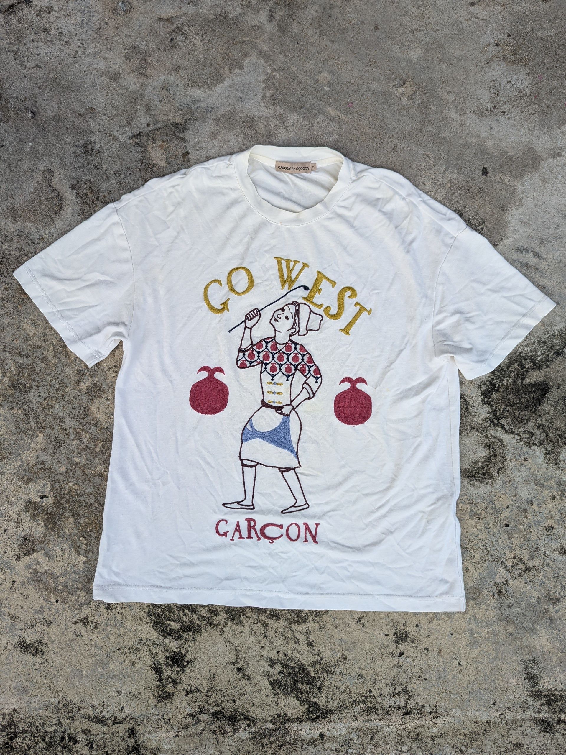 Japanese Brand Vintage 1990s Garcon Go West Embroidered T Shirt Size US M / EU 48-50 / 2 - 1 Thumbnail