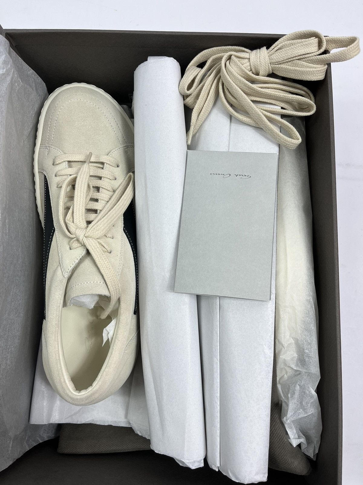 Rick Owens Milk Vintage Grained Leather Sneakers Size US 8 / EU 41 - 9 Thumbnail