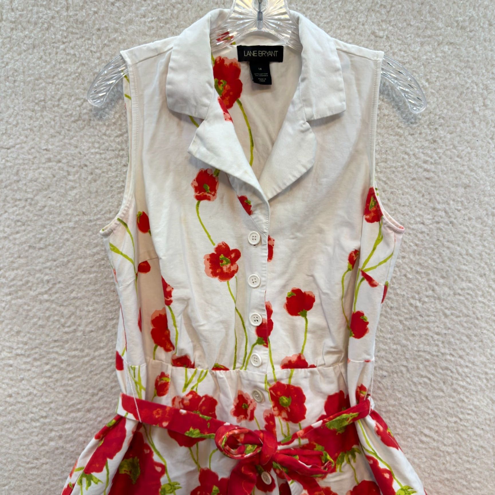 Vintage VINTAGE Lane Bryant Dress 14 White Red Floral Button Shirt Collared Mod Blouson A-Line Womens Size XL / US 12-14 / IT 48-50 - 3 Thumbnail