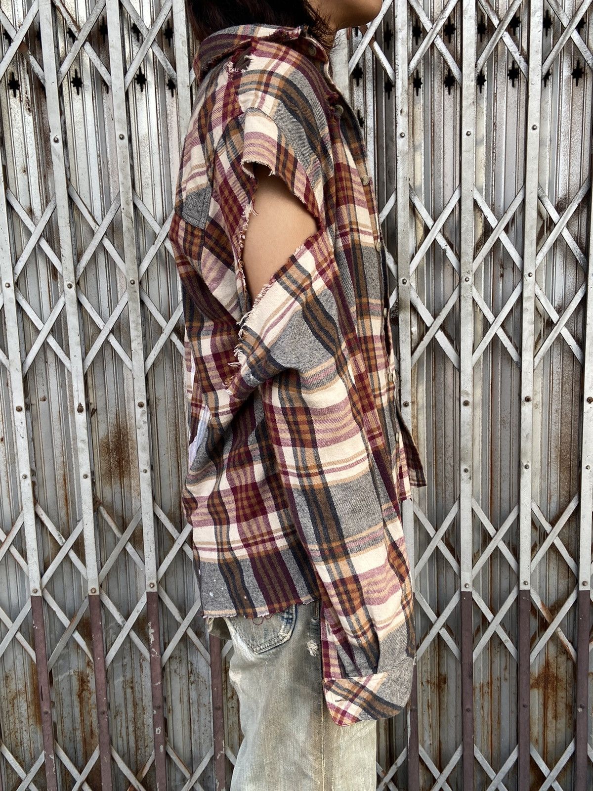 Vintage Distressed flannel shirt shadow plaid boxy fit Size US L / EU 52-54 / 3 - 12 Thumbnail
