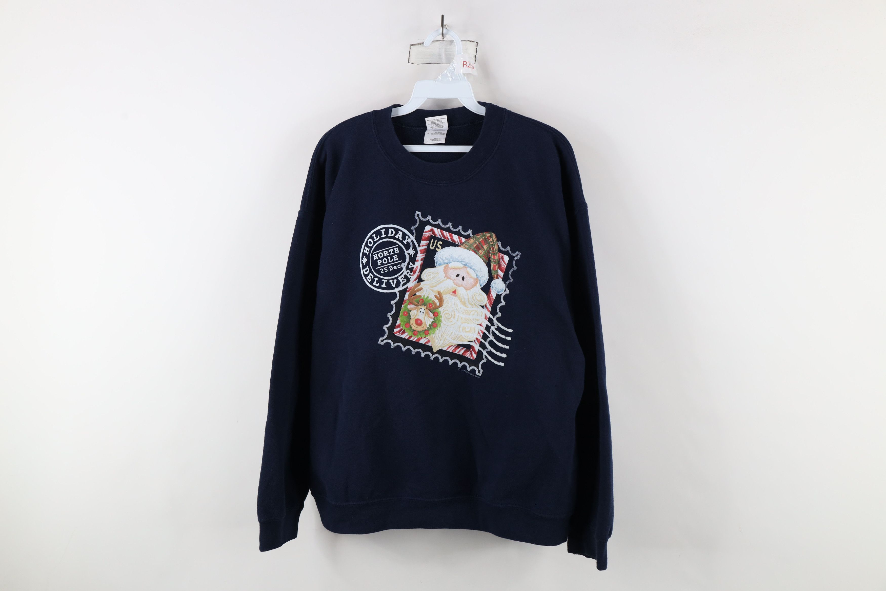 Vintage Vintage Christmas Santa Claus Postage Stamp Sweatshirt Blue Size L / US 10 / IT 46 - 1 Thumbnail