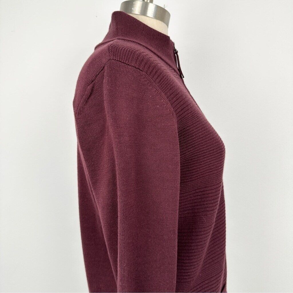 Other Olsen Long Sleeve Mock Neck Full Zip Ribbed Sweater Maroon Size S / US 4 / IT 40 - 8 Thumbnail