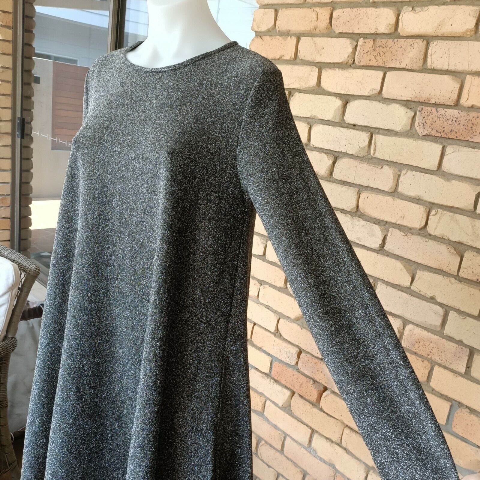 Designer Glamorous Dress Grey Silver Mini Fit & Flare Lurex Size M / US 6-8 / IT 42-44 - 5 Thumbnail
