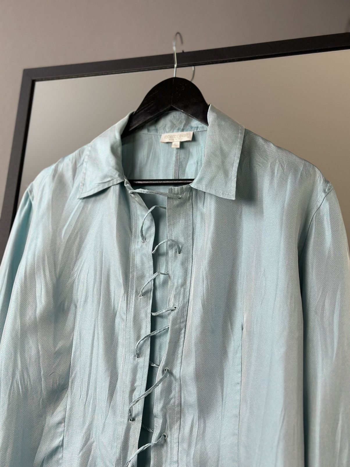 Just Cavalli Roberto Cavalli Silk Blouse Stone Embellished Designer BLUE Size L / US 10 / IT 46 - 4 Thumbnail