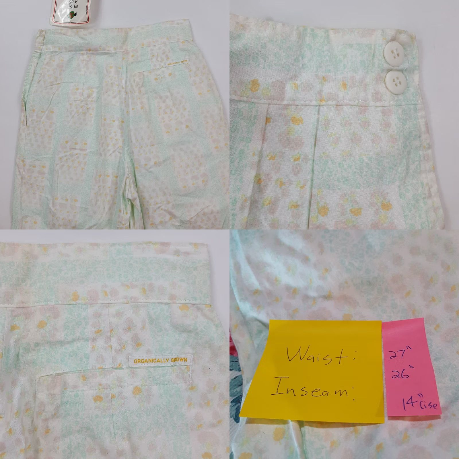 Vintage Vintage Organically Grown Women's Pants Lounge Paperbag Tapered Pleated 10 Green 26in Inseam 27in Waist 80s 90s Floral Retro Casual Pants Size 32" / US 10 / IT 46 - 8 Thumbnail