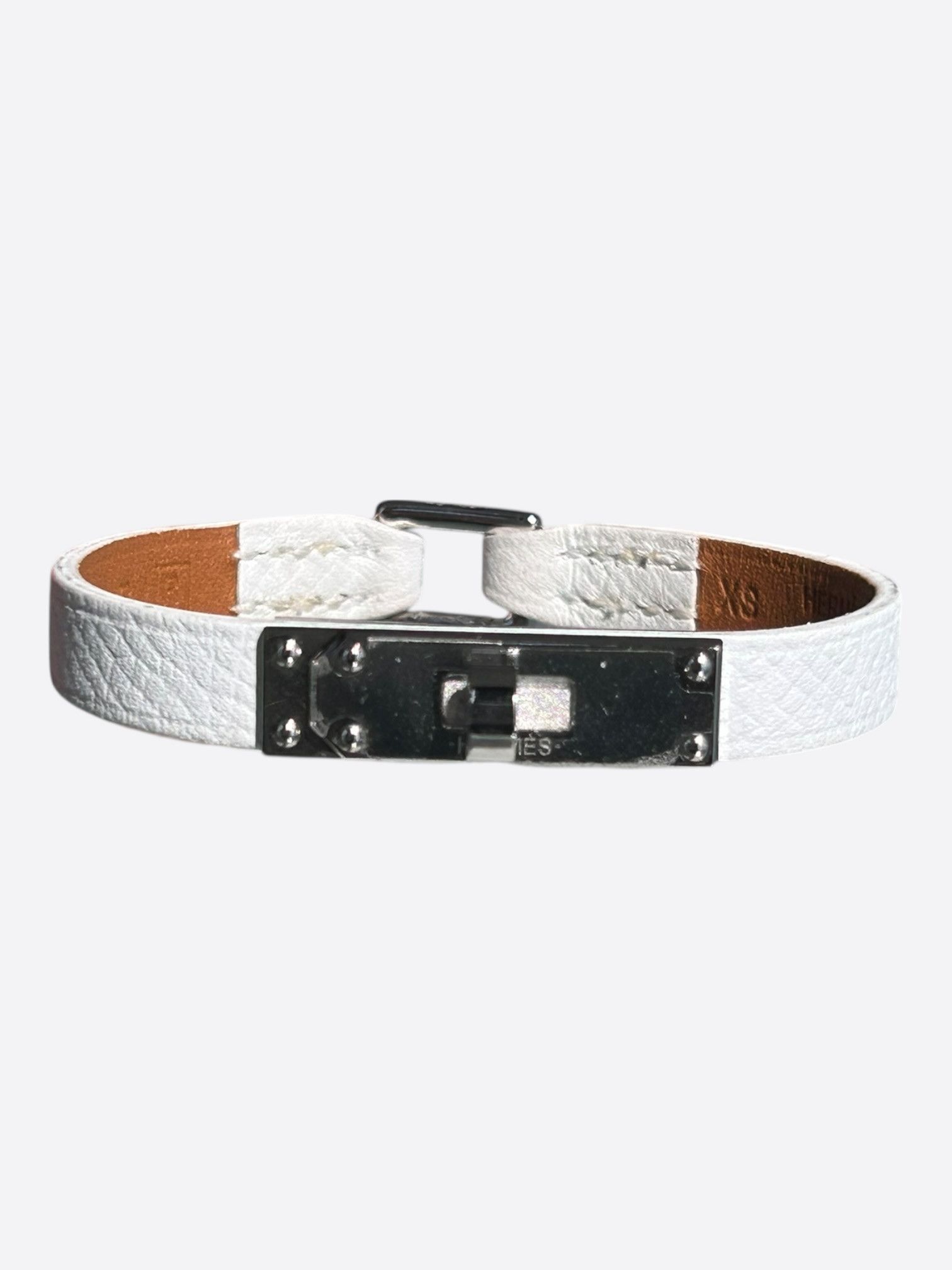 Hermes White Swift & Palladium Hardware Mini Kelly Bracelet