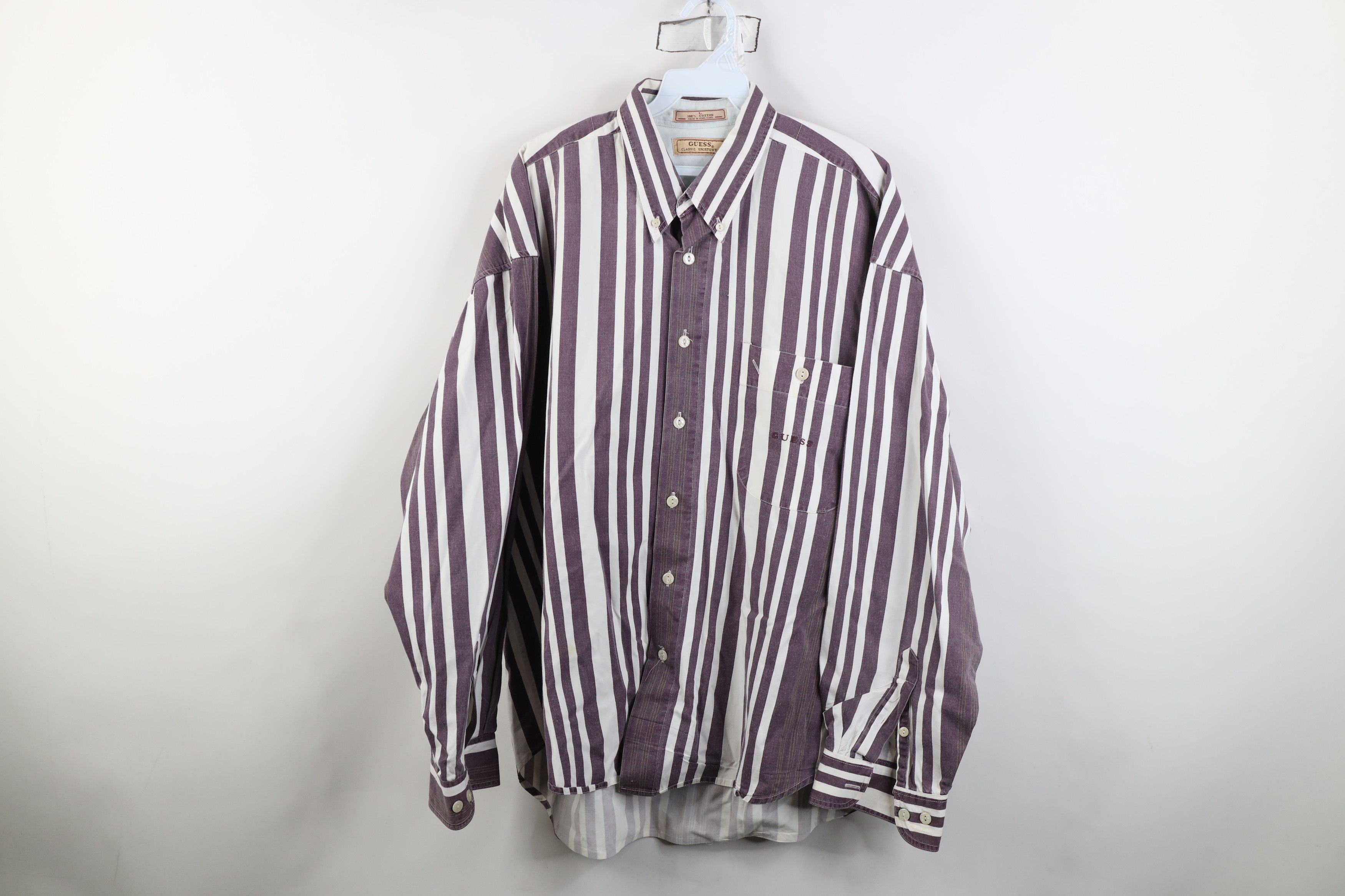 Guess Vintage 90s Guess Spell Striped Collared Button Down Shirt Size US L / EU 52-54 / 3 - 1 Thumbnail