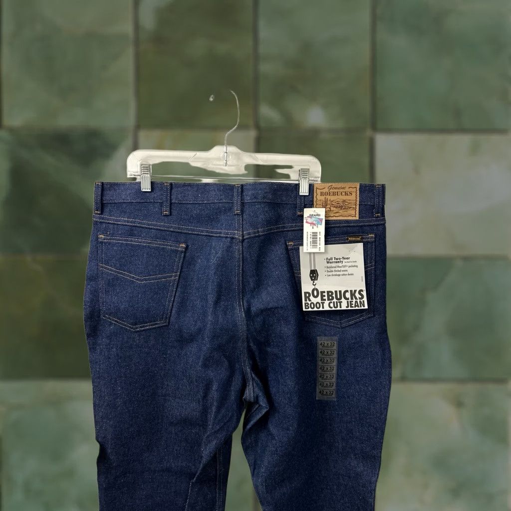 Vintage VTG Roebucks Jeans Mens 42x32 Dark Blue Made In USA Boot Cut NWT Denim YKK 5-Pocket USA Logo Roebucks Wool? Size US 42 / EU 58 - 1 Thumbnail