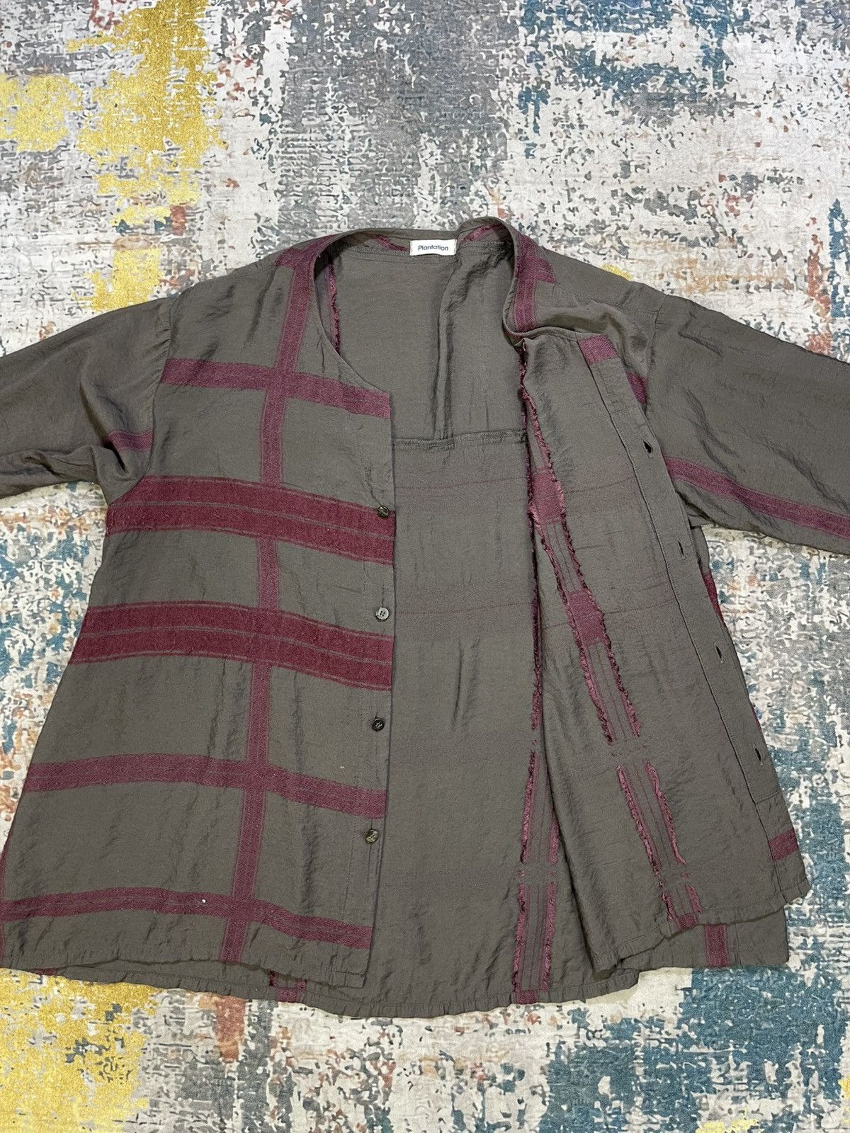 Issey Miyake Issey Miyake Plantation 3 Quarter Sleeve Maroon Check Top Size US M / EU 48-50 / 2 - 8 Thumbnail