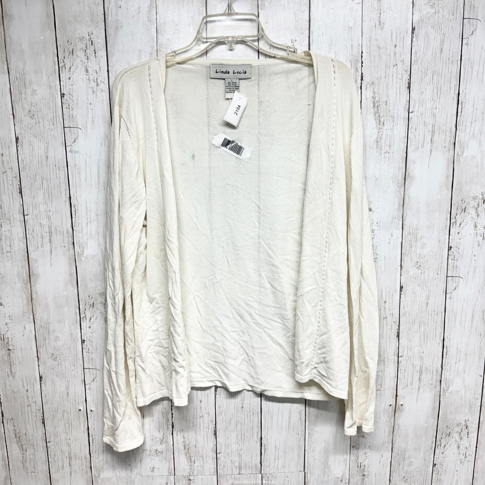 Other Linda Lucia Sweater Large Ivory Cream Detail Trim Cardigan Size L / US 10 / IT 46 - 1 Thumbnail