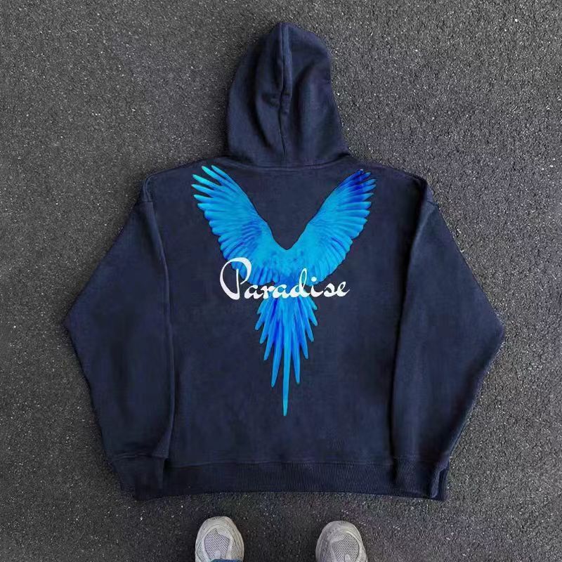 Japanese Brand Vintage Street Hip Hop Blue Wing Print Hooded Sweatshirt Size US XL / EU 56 / 4 - 1 Thumbnail