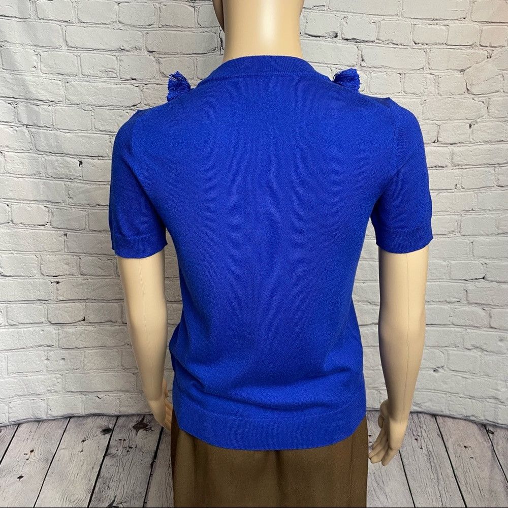 Kate Spade New Kate Spade Silk Cashmere Tassel Cobalt Blue Short Sleev Size XS / US 0-2 / IT 36-38 - 5 Thumbnail
