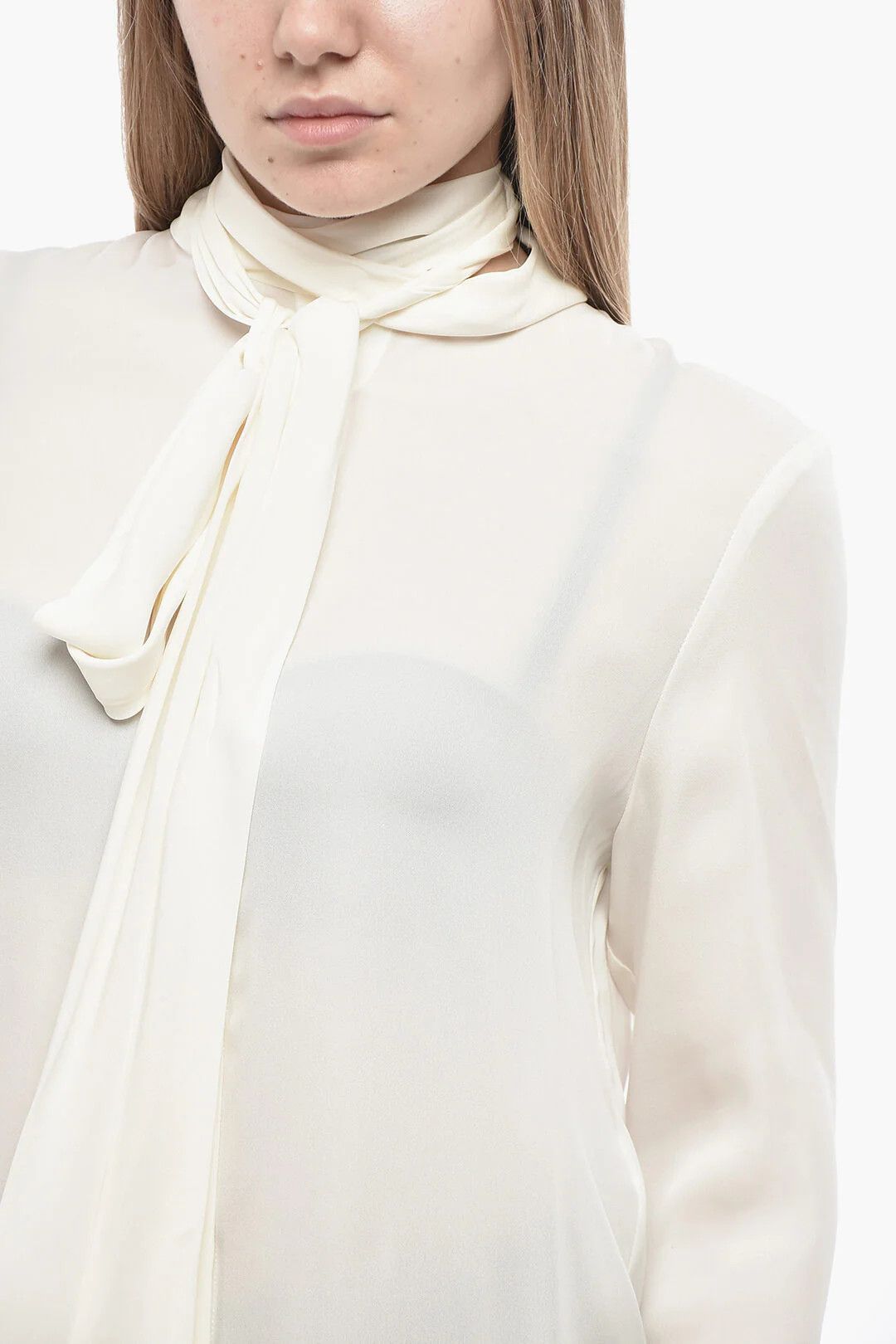 KHAITE og1mm0426 Silk Tie-Neck Silk Blouse in White Size M / US 6-8 / IT 42-44 - 3 Thumbnail