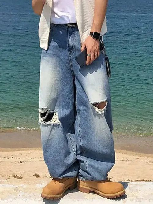 Jean Washed Y2K ripped 90s denim jeans Size US 30 / EU 46 - 1 Thumbnail