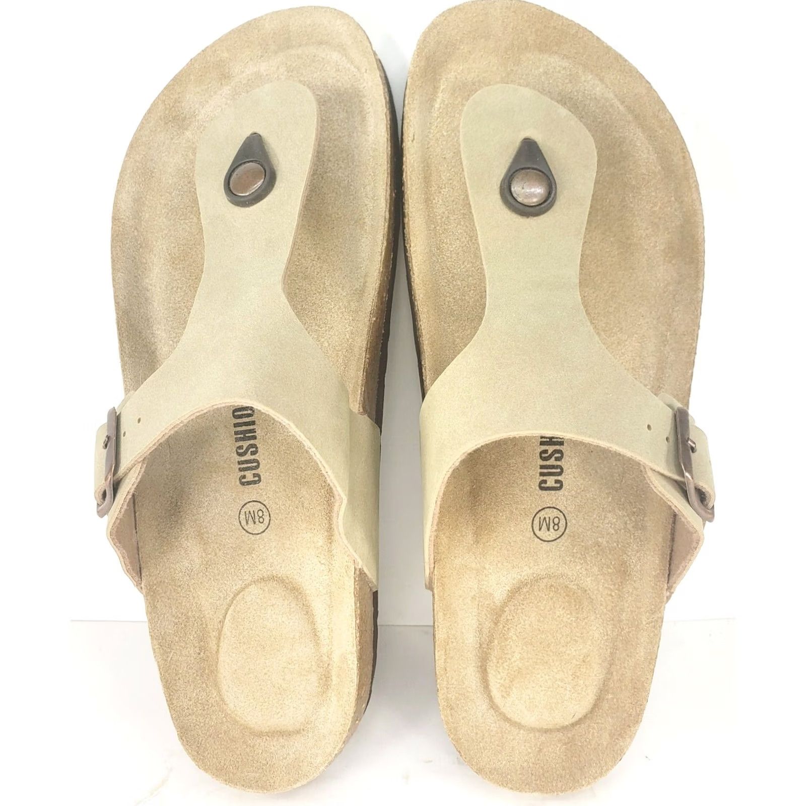 Vintage CUSHIONAIRE Leah Women's Sandal Tan Leather Slip-On Flip Flop Toe Post 8 Size US 8 / IT 38 - 7 Thumbnail