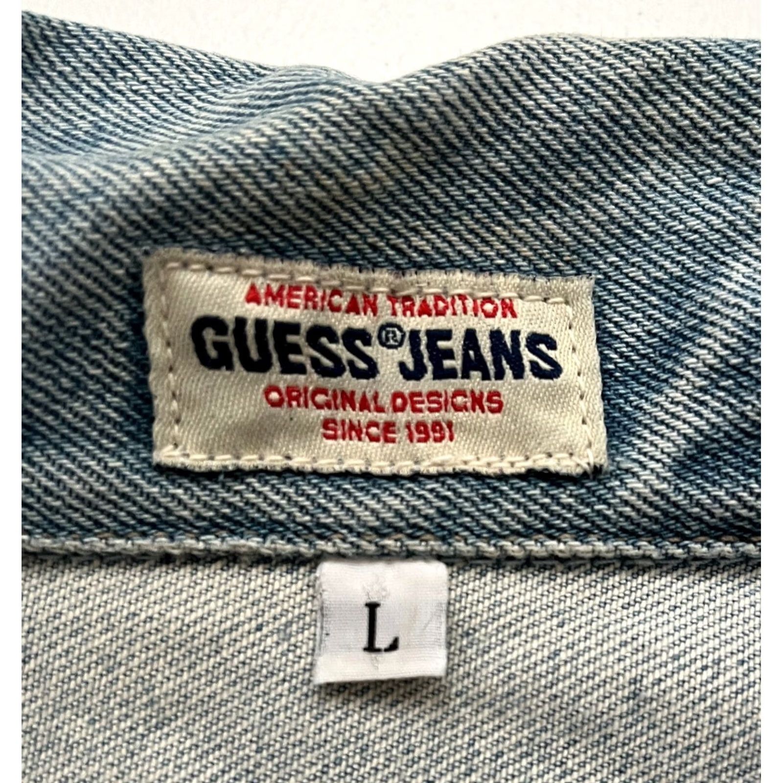 Guess VINTAGE GUESS Denim Trucker Jacket Women’s L Blue 90s Made in USA Button Collared Short Sleeve 100% Cotton Size 36" / US 14 / IT 50 - 5 Thumbnail