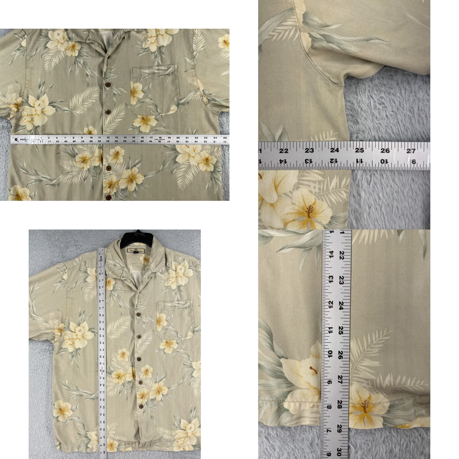 Tommy Bahama Tommy Bahama Shirt Men XL Beige Floral Herringbone 100% Silk Hawaiian Button-Up Short Sleeve Size US XL / EU 56 / 4 - 8 Thumbnail