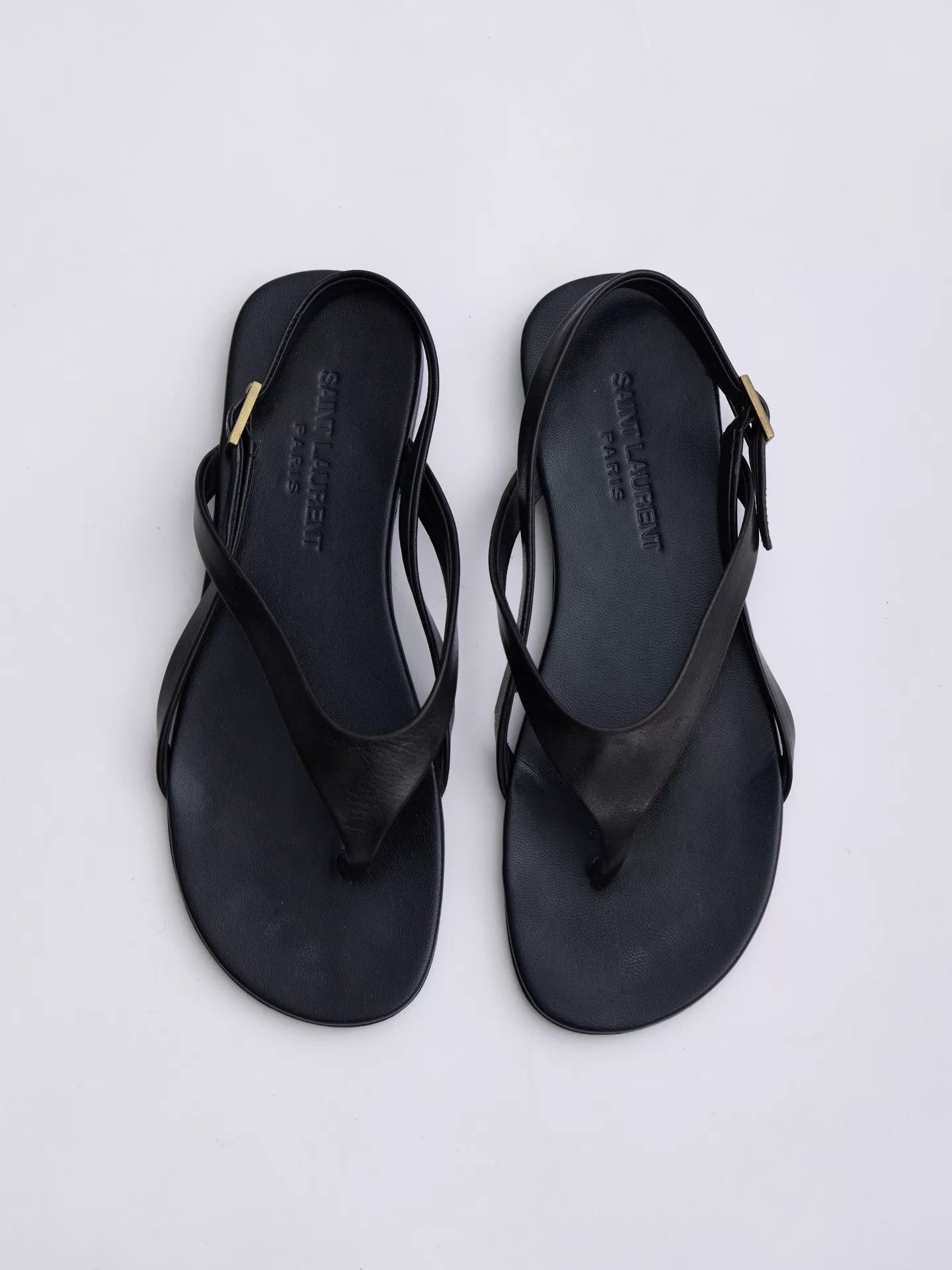 Saint Laurent Paris SLP black leather thong sandal EUR 37 pre-owned Size US 6.5 / IT 36.5 - 1 Thumbnail