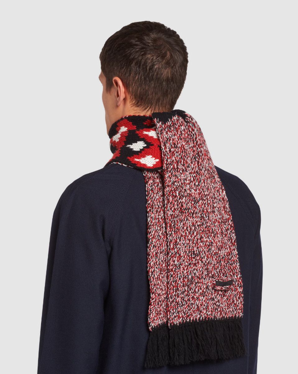 Prada PRADA red black white wool cashmere fringe scarf authentic Size ONE SIZE - 2 Thumbnail