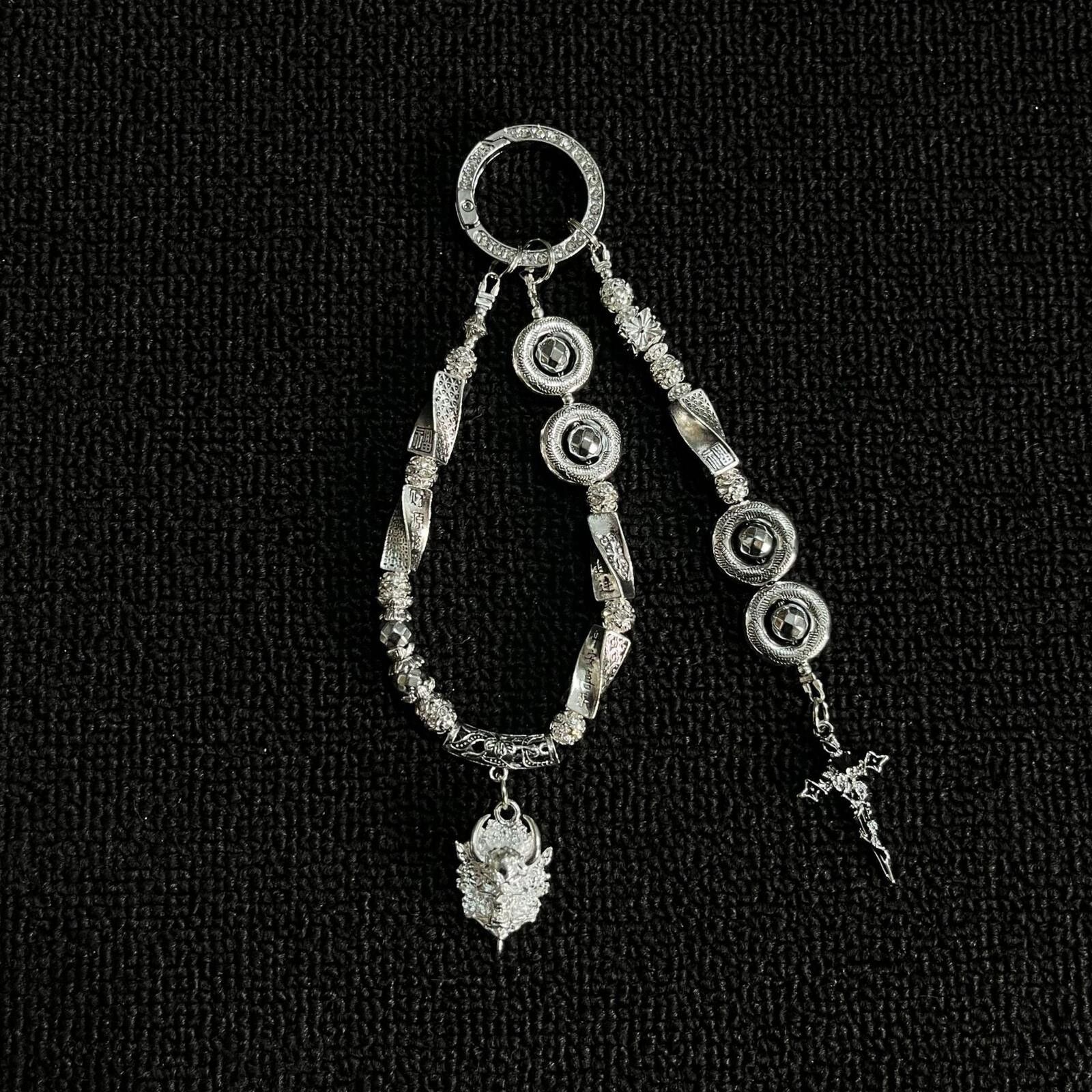 Jewelry Silver Iris Crystal Keychain | Flower Cross Skull Charm Size ONE SIZE - 6 Thumbnail