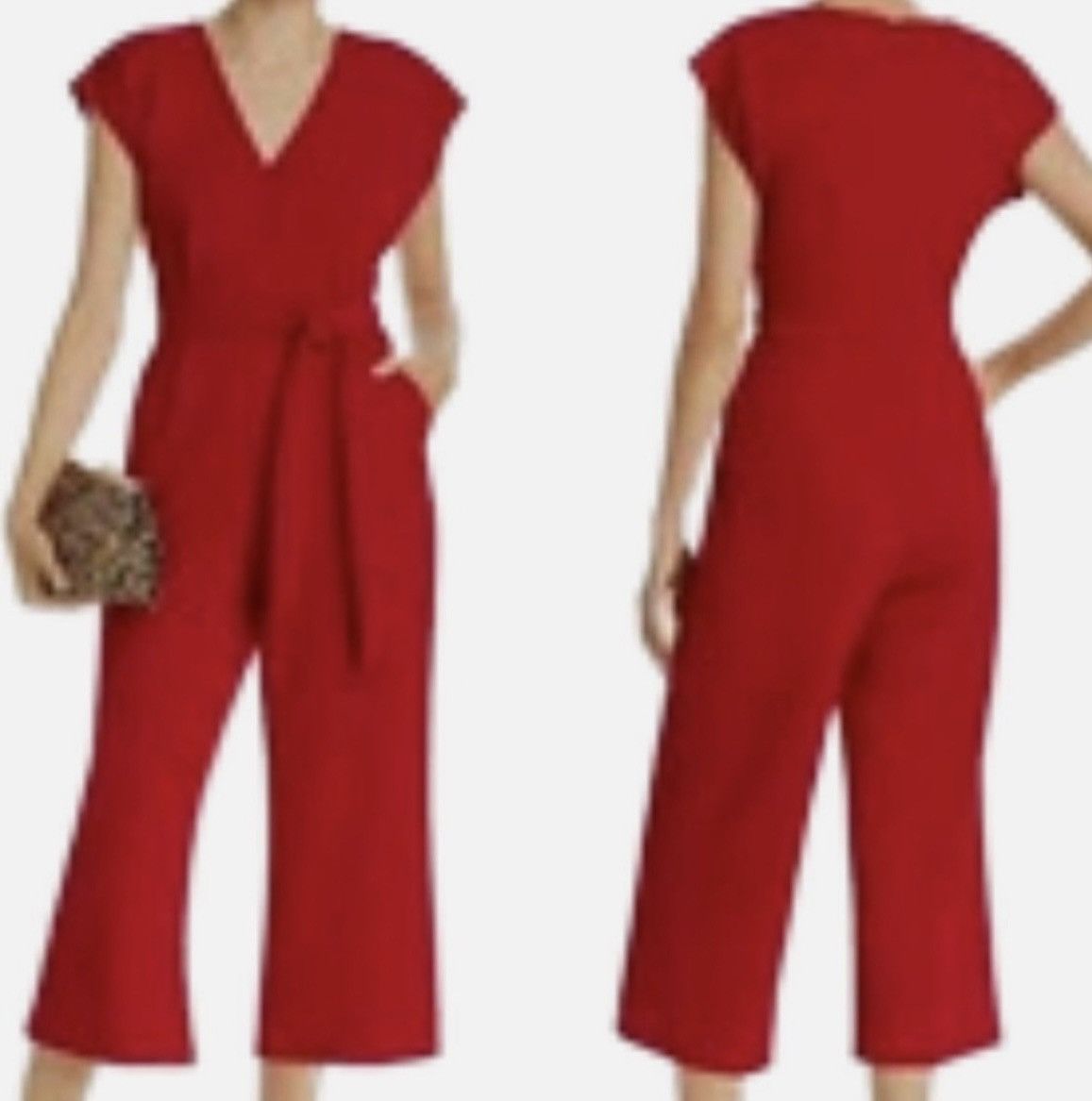 AQUA NWT Aqua Wide Leg Cropped Tie Waist Jumpsuit Red Wine Sz S Size 27" / US 4 / IT 40 - 1 Thumbnail