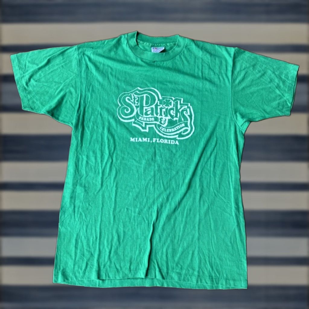 Hanes VINTAGE St. Patrick's Parade Day Miami T-Shirt XL 50/50 Single Stitch Hanes 80s Green Crew Neck Short Sleeve Graphic Print Men Size US XL / EU 56 / 4 - 1 Thumbnail
