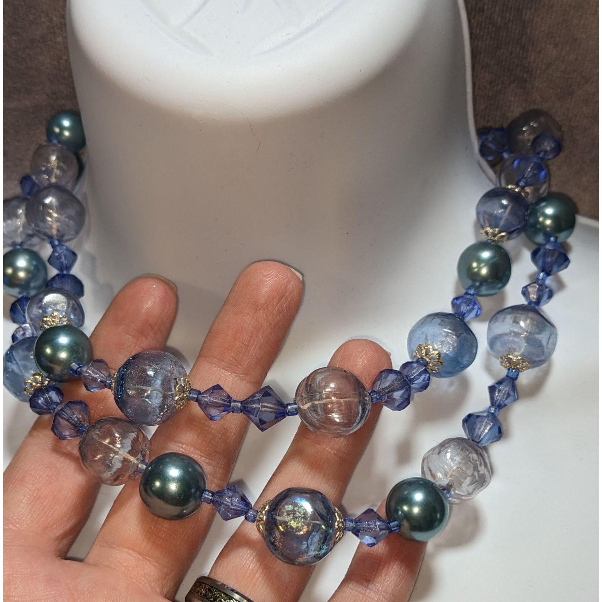 Other Vintage Whimsical Multi-Strand Blue & Clear Bead Necklace Size ONE SIZE - 3 Thumbnail
