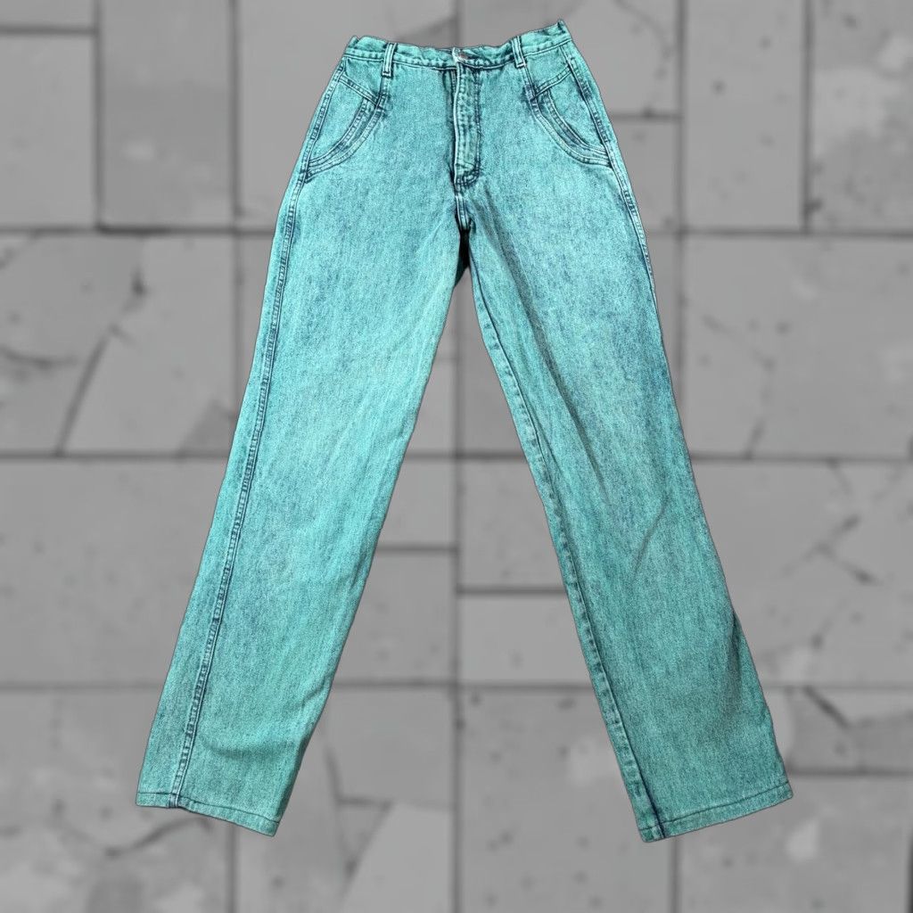 VINTAGE Wrangler Jeans Womens 26 Turquoise Acid Wash High Rise Western Bareback Jeans