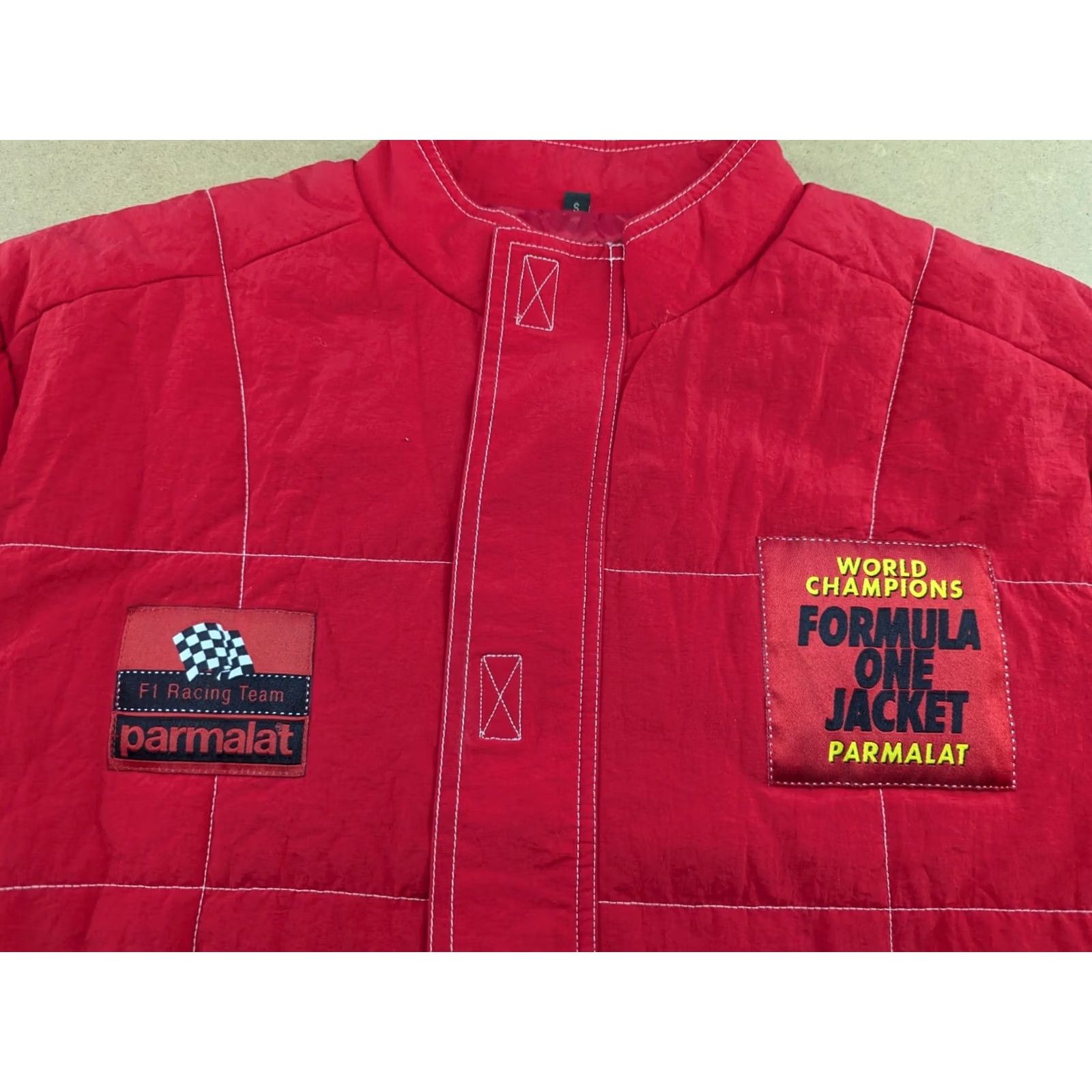 Vintage VINTAGE Parmalat F1 Racing Mens Jacket S Red Motorcycle Jacket Lining Nylon Water Resistant 90s Mens Size US S / EU 44-46 / 1 - 3 Thumbnail