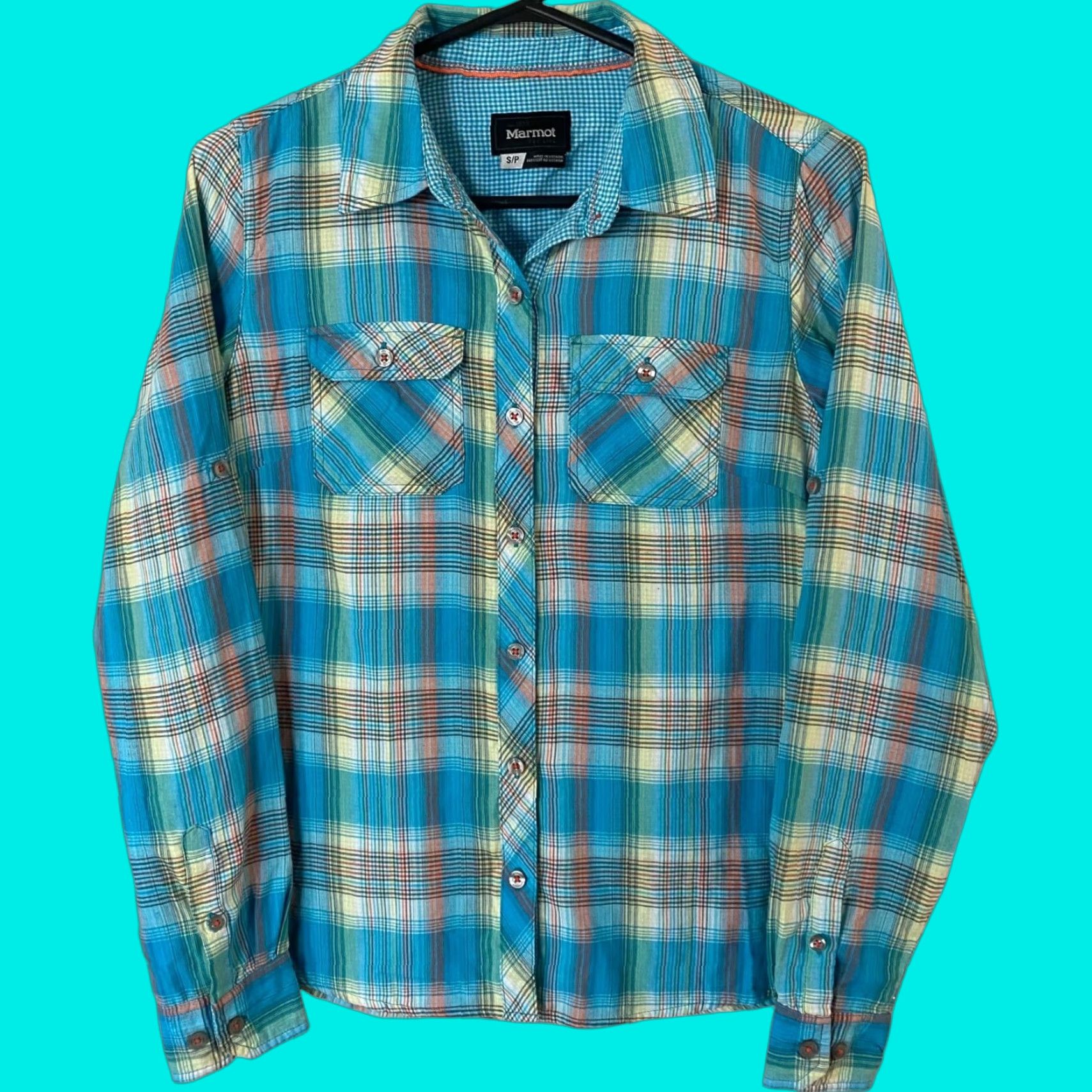 Marmot MARMOT Evelyn Long Sleeve Shirt Women's Petite Small Blue Plaid Hiking Button-Up Size S / US 4 / IT 40 - 1 Thumbnail