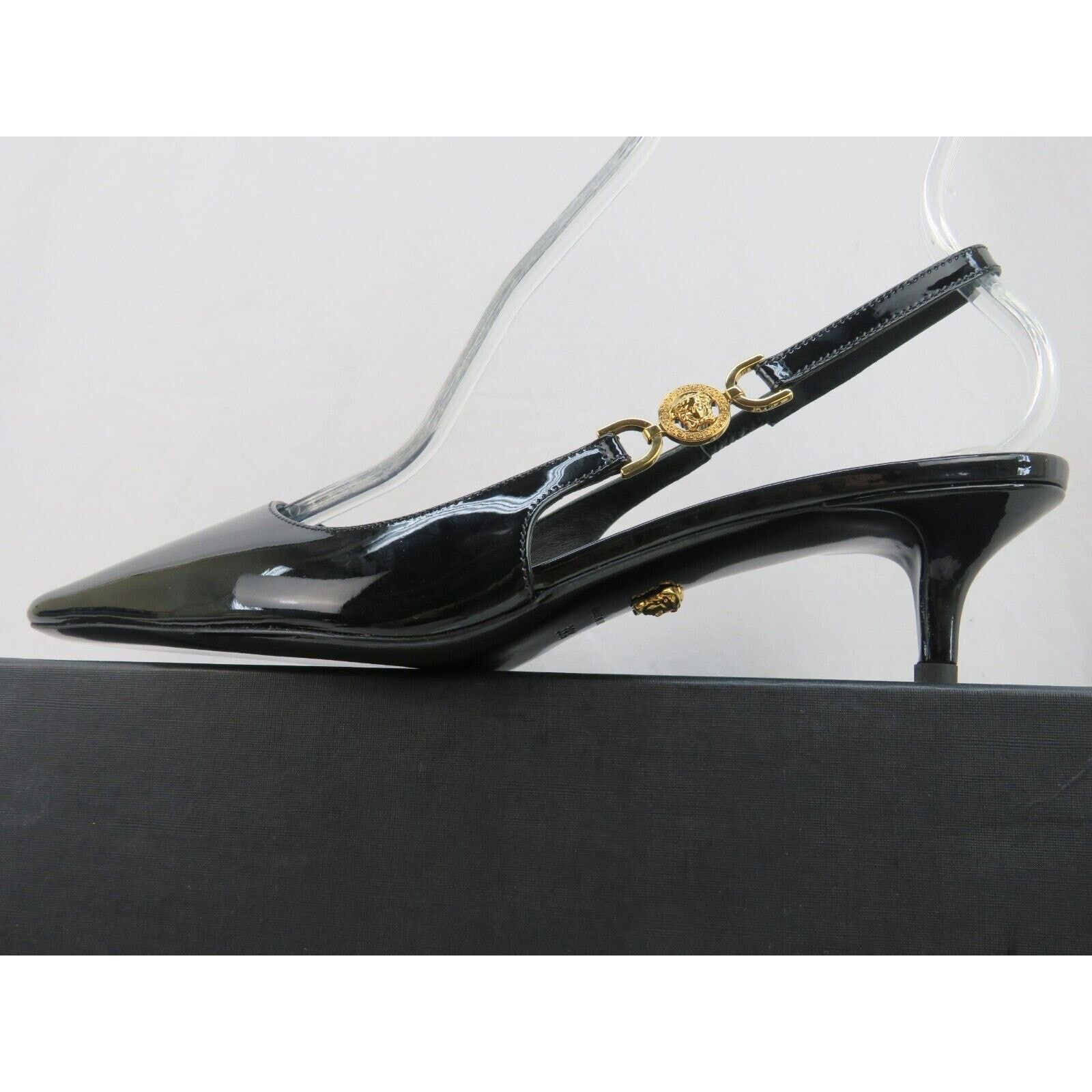 Versace VERSACE BLACK PATENT LEATHER GOLD MEDUSA SANDALS PUMPS 39.5 Size US 9.5 / IT 39.5 - 1 Thumbnail