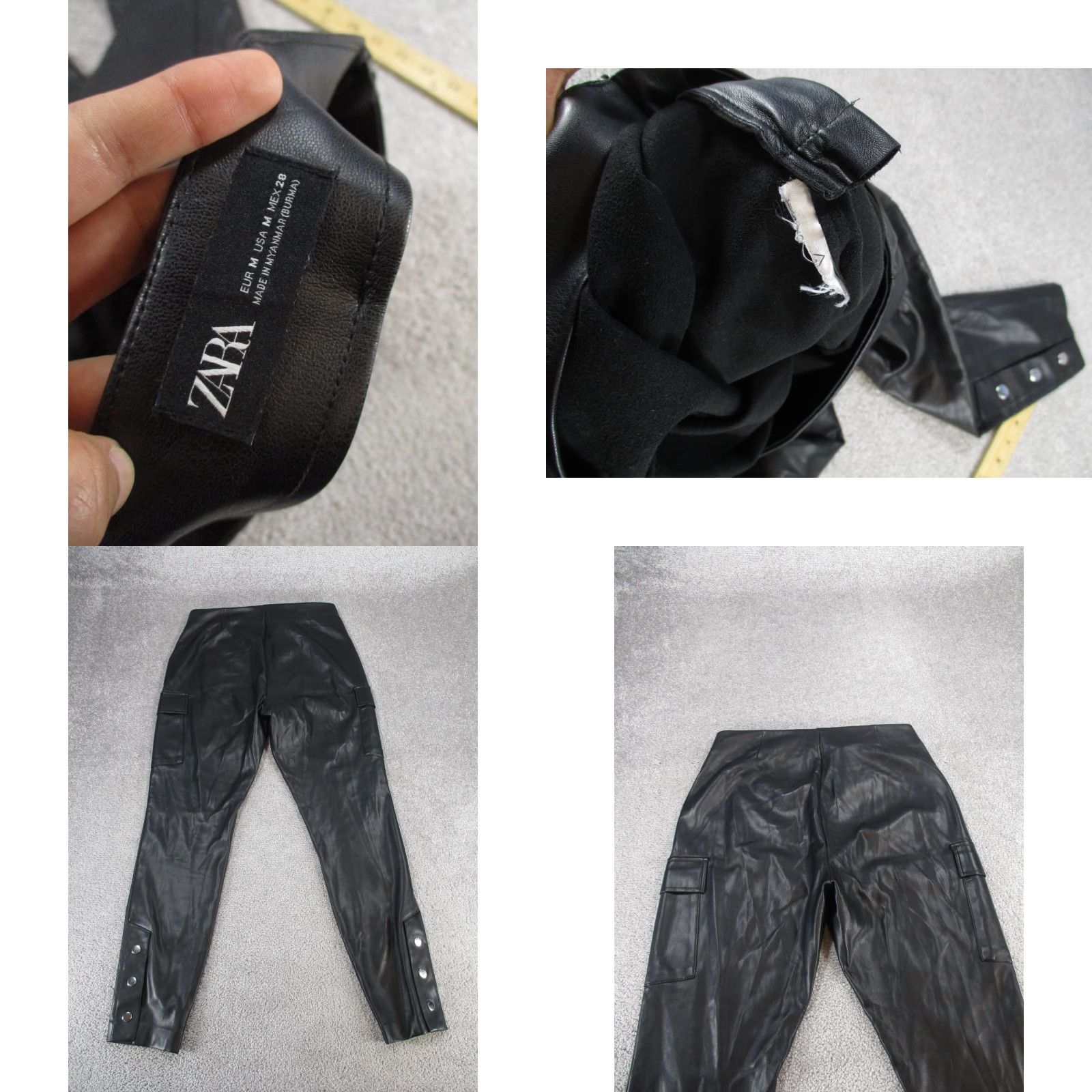Zara Zara Leggings Women's Medium Black Faux Leather Cargo Side Zip Pants Skinny Cargo Zip Black M Women Size 32" / US 10 / IT 46 - 8 Thumbnail