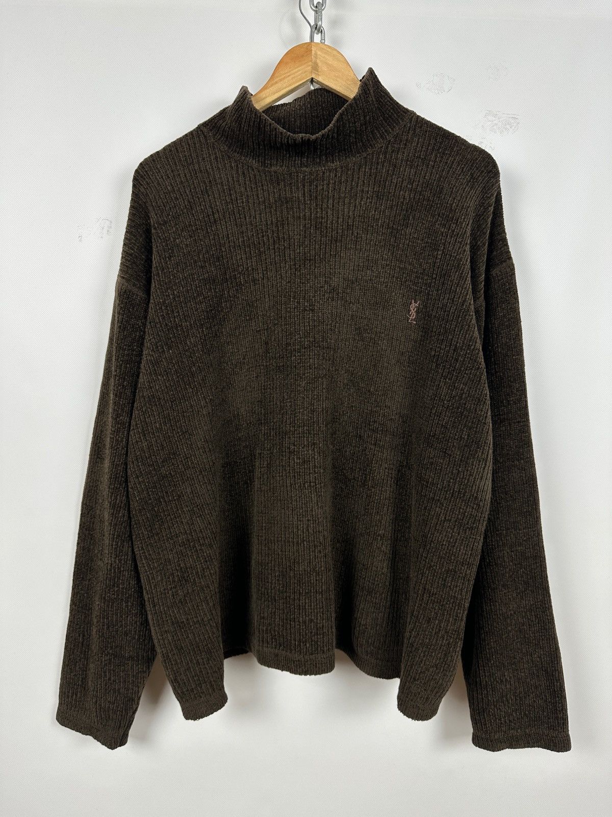 Yves Saint Laurent Vintage Yves Saint Laurent YSL Mock Neck Ribbed Sweater Size US L / EU 52-54 / 3 - 1 Thumbnail
