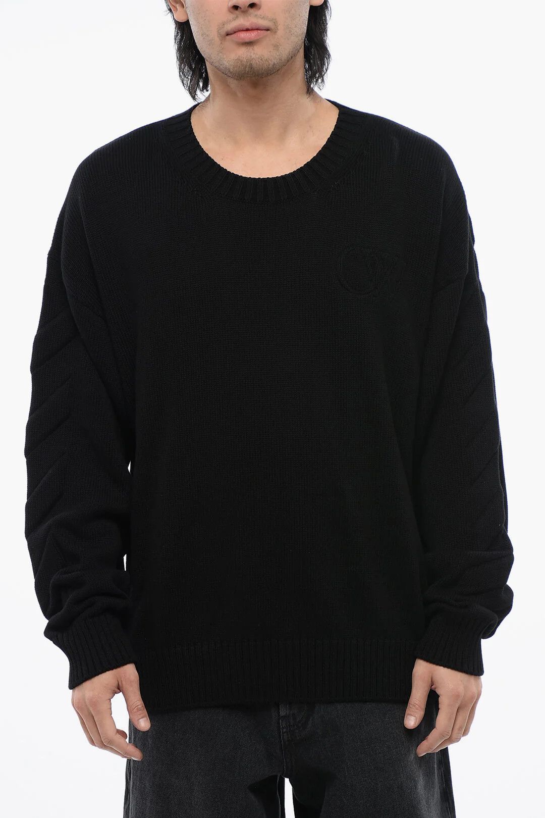 Off-White og1mm0526 Cotton Crewneck Sweater in Black Size US S / EU 44-46 / 1 - 1 Thumbnail