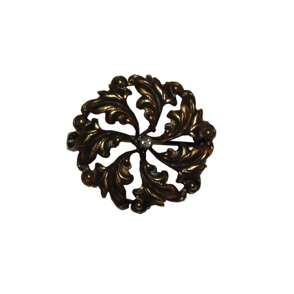 Designer 14kt Yellow Gold Victorian Circle Pin & Diamond Leaf Design Size ONE SIZE - 1 Thumbnail
