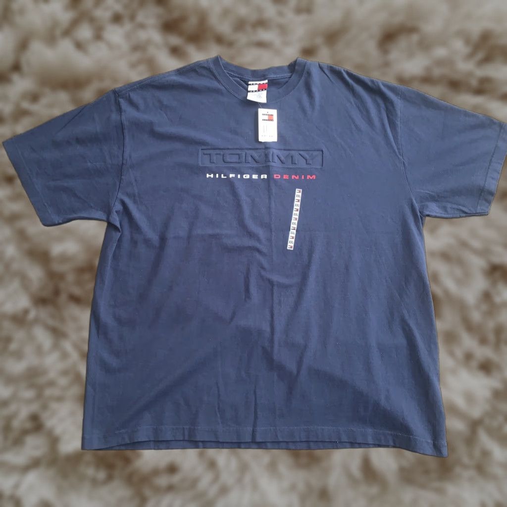 Tommy Hilfiger T-Shirt Mens Logo Blue Navy 2XL Embossed Tommy
