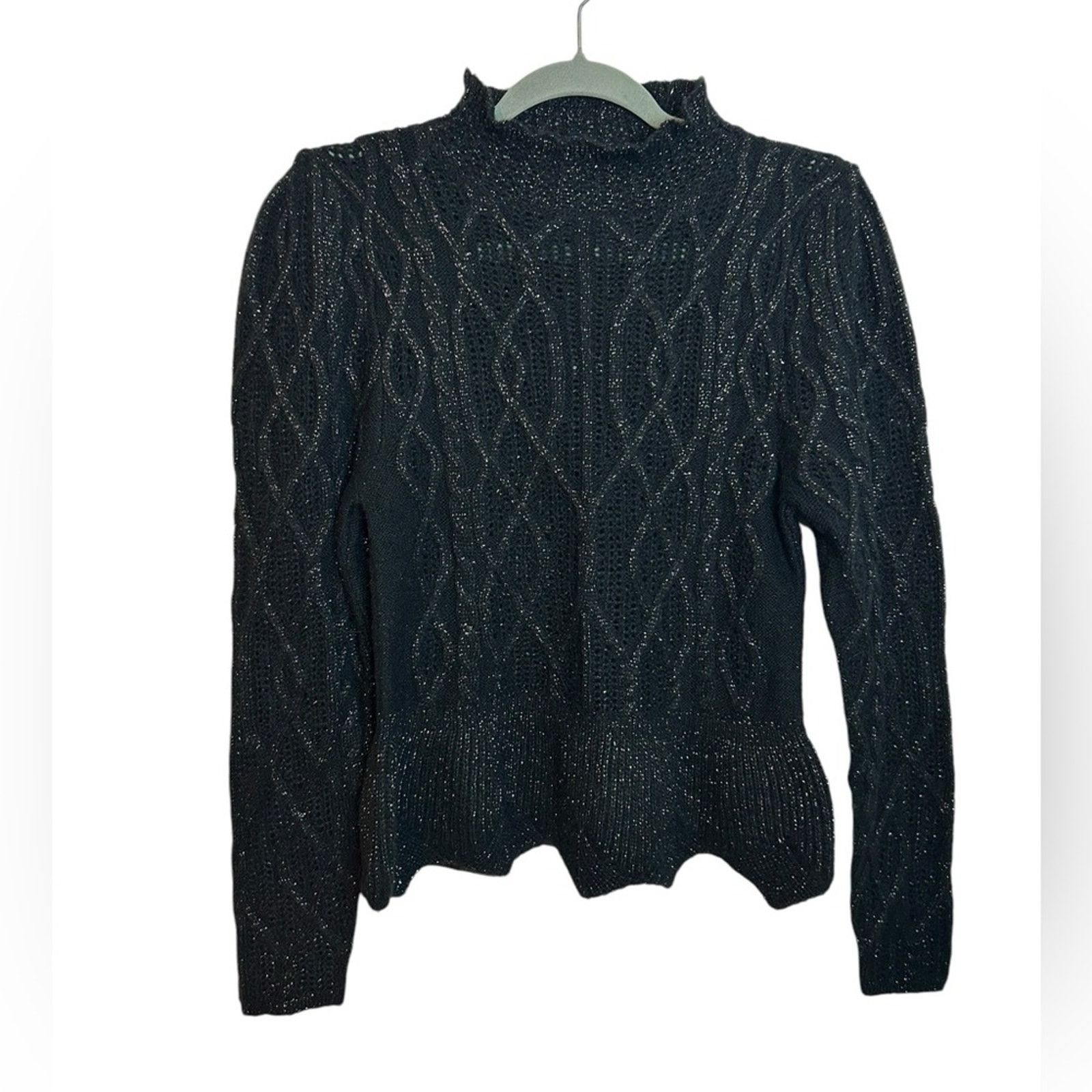 Express Nwt Express Black Metallic Cable Knit Mock Neck Sweater Size S / US 4 / IT 40 - 1 Thumbnail