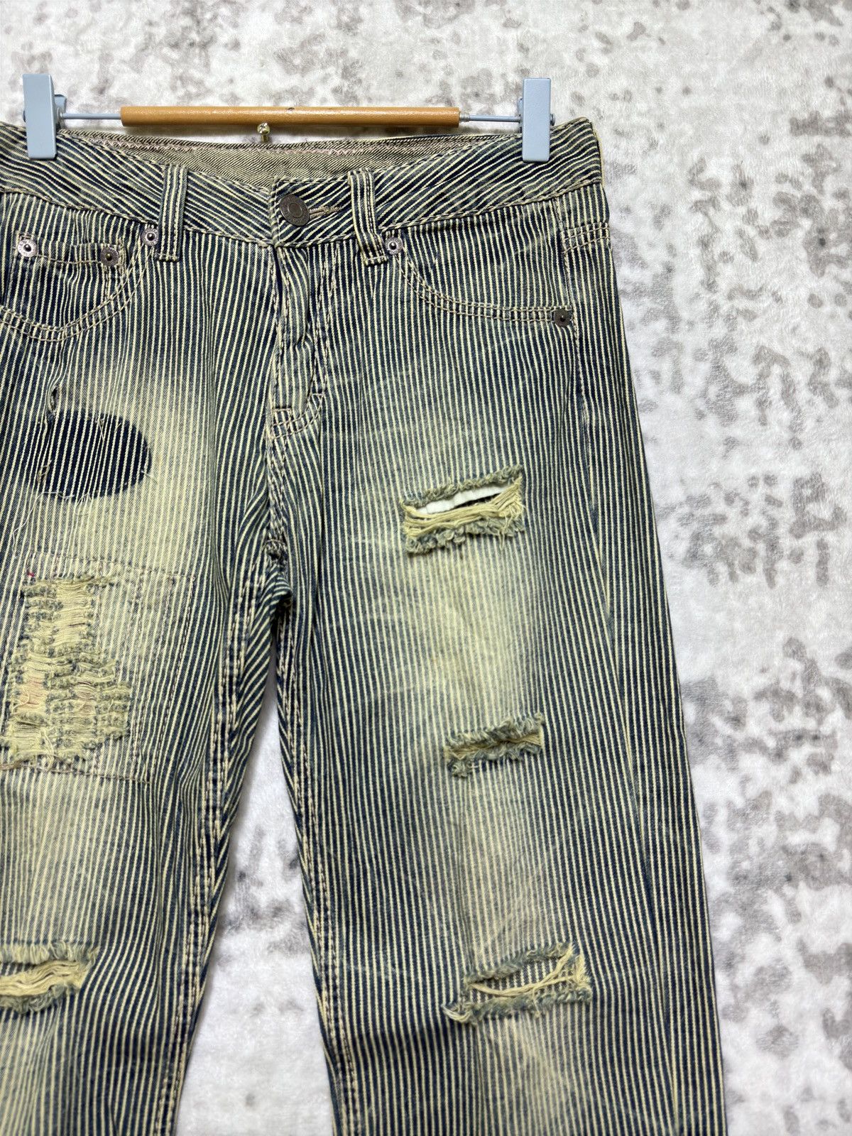 Vintage Japanese Archive Hickory Stripe Distressed Denim Size US 28 / EU 44 - 5 Thumbnail
