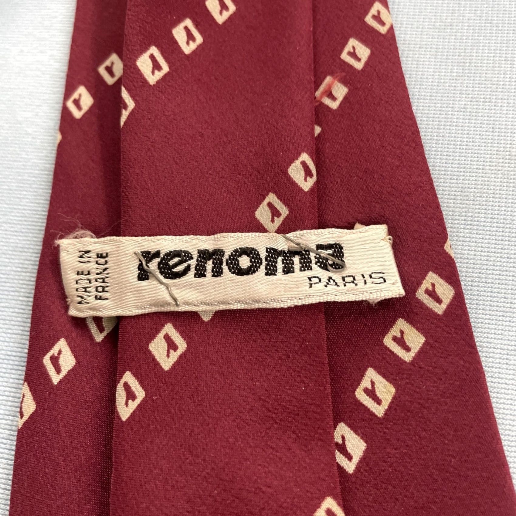 Vintage Renoma Paris France Silk Tie Red White R Motif Abstract Repp Stripe vtg 4x59 Capsule Wide Necktie Size ONE SIZE - 4 Thumbnail