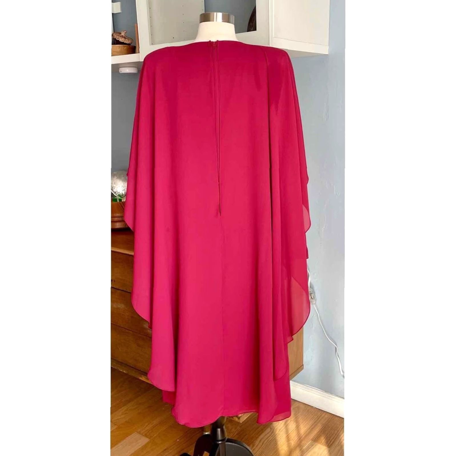 Vintage VINTAGE URSULA OF SWITZERLAND Dress Chiffon Flowy Drape Feathers 12 Pink 1980s Eveningwear Size XL / US 12-14 / IT 48-50 - 7 Thumbnail