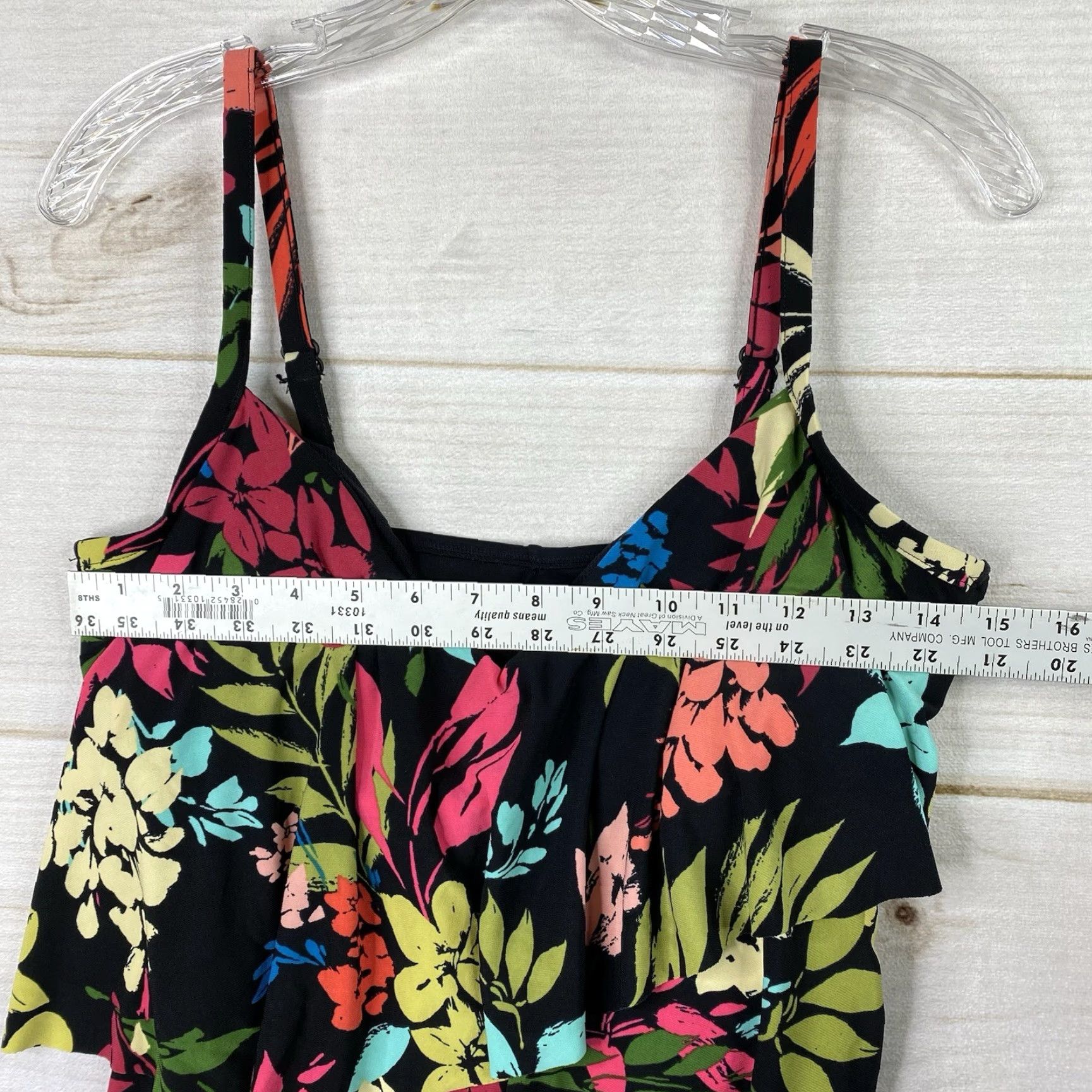 Vintage VINTAGE Aqua Green One Piece Swimsuit Womens L Black Floral Ruffled Strappy Beach NEW Size ONE SIZE - 4 Thumbnail