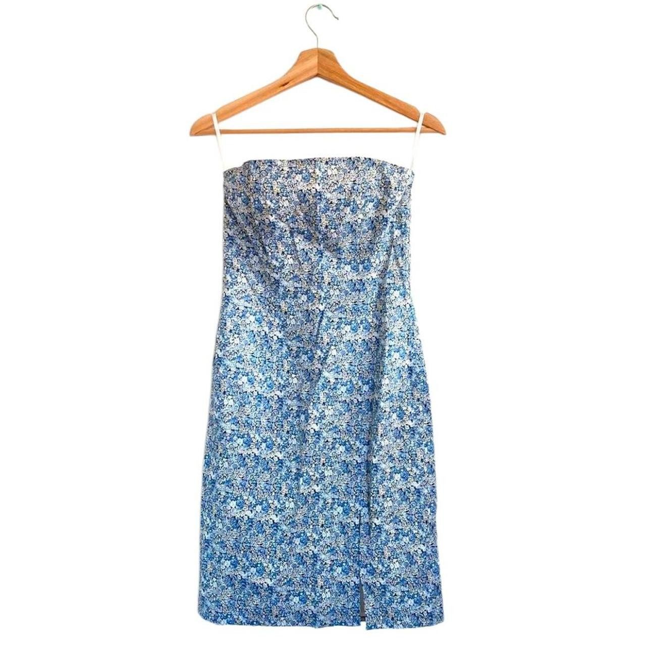 Vintage MADISON BROWN STRAPLESS SMALL BLUE FLORAL VINTAGE DRESS Size S / US 4 / IT 40 - 1 Thumbnail