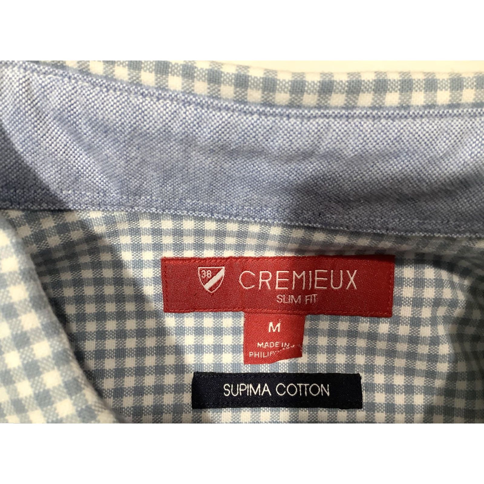 Cremieux Cremieux Shirt Mens Medium Blue Gingham Slim Fit Supima Cotton Button Front Size US M / EU 48-50 / 2 - 6 Thumbnail