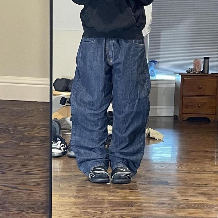 Vintage baggy darkwash wide leg rocawear jeans | Grailed