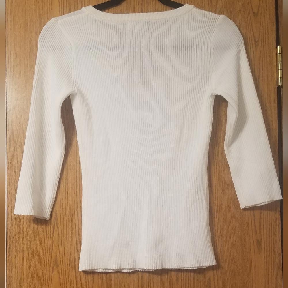 Designer Carmen Marc Valvo White Ribbed Women's Top Size Small Size S / US 4 / IT 40 - 2 Thumbnail