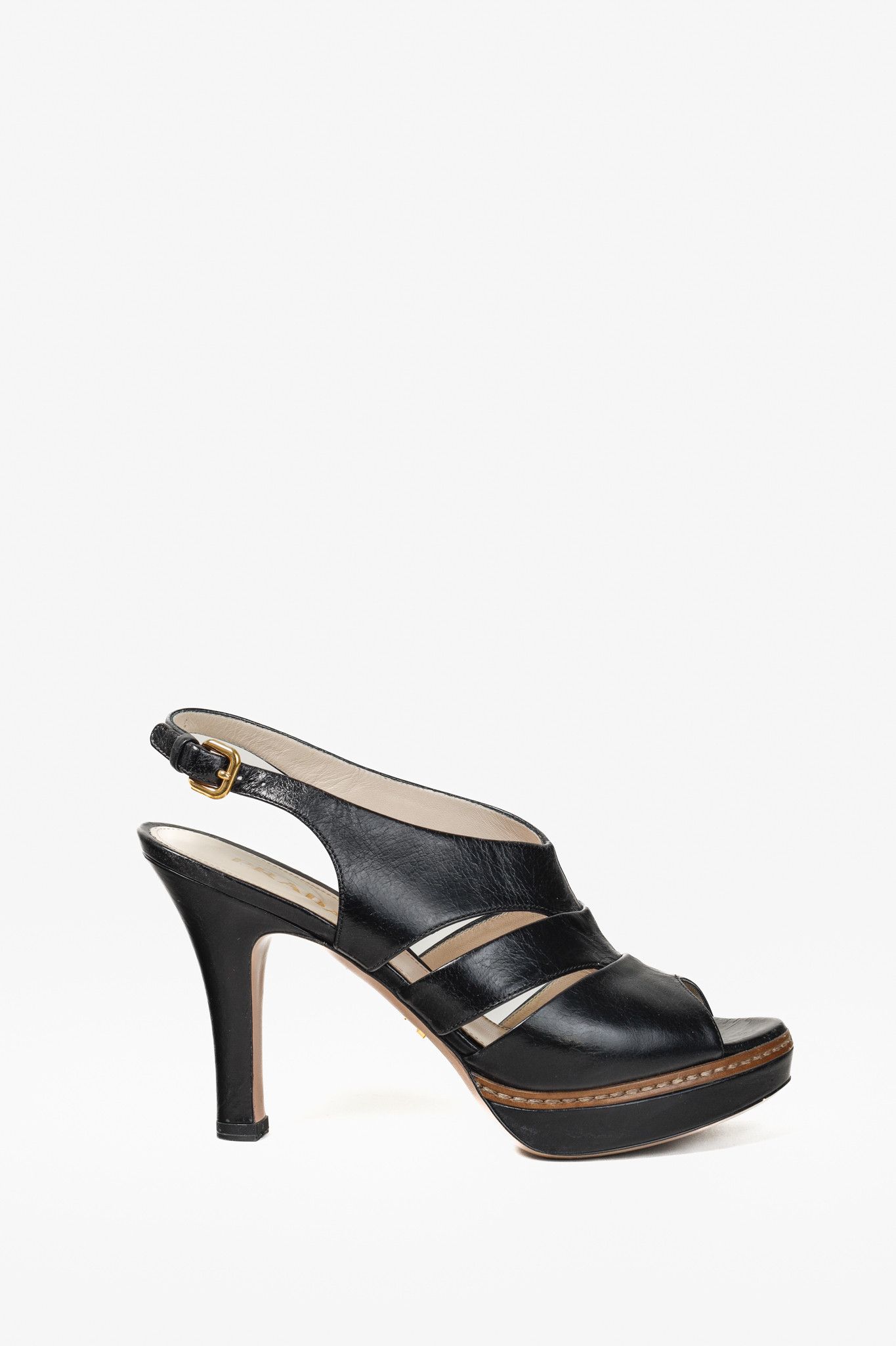 Prada Prada Black Leather Peep-Toe Heels Size US 5.5 / IT 35.5 - 1 Thumbnail