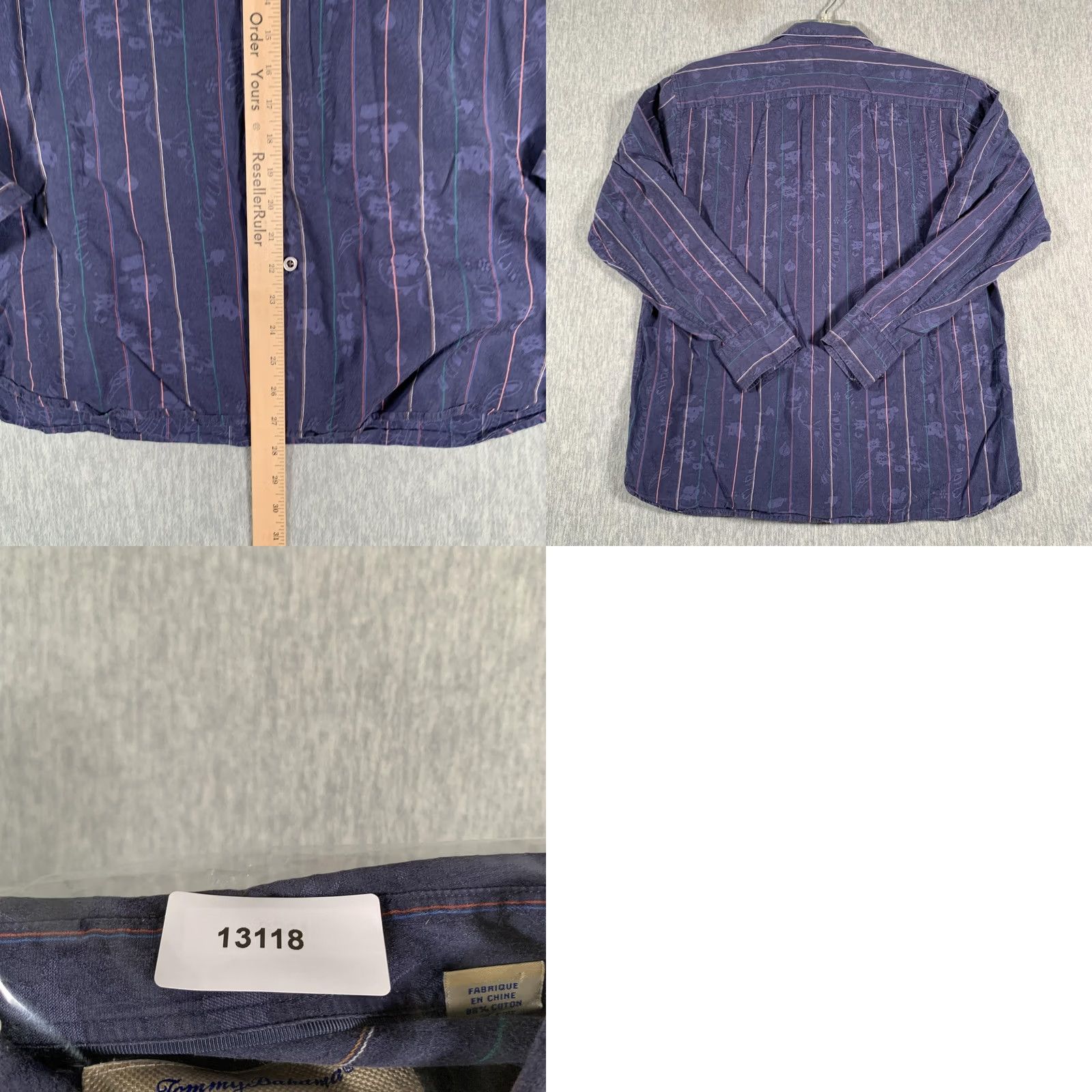 Tommy Bahama Tommy Bahama Shirt Mens Large Blue Cotton Silk Stripe Floral Button Front Size US L / EU 52-54 / 3 - 8 Thumbnail