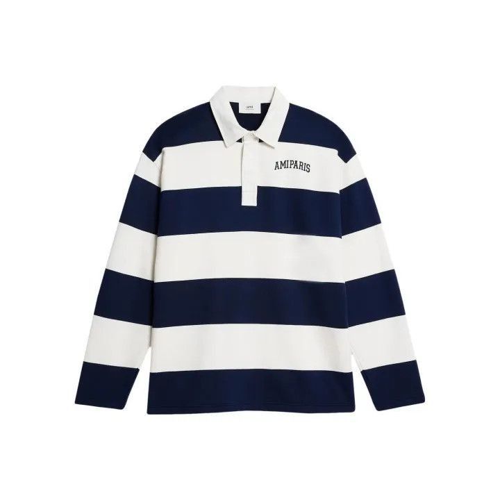 AMIPARIS Striped Logo Long Sleeve Polo Shirt -2507