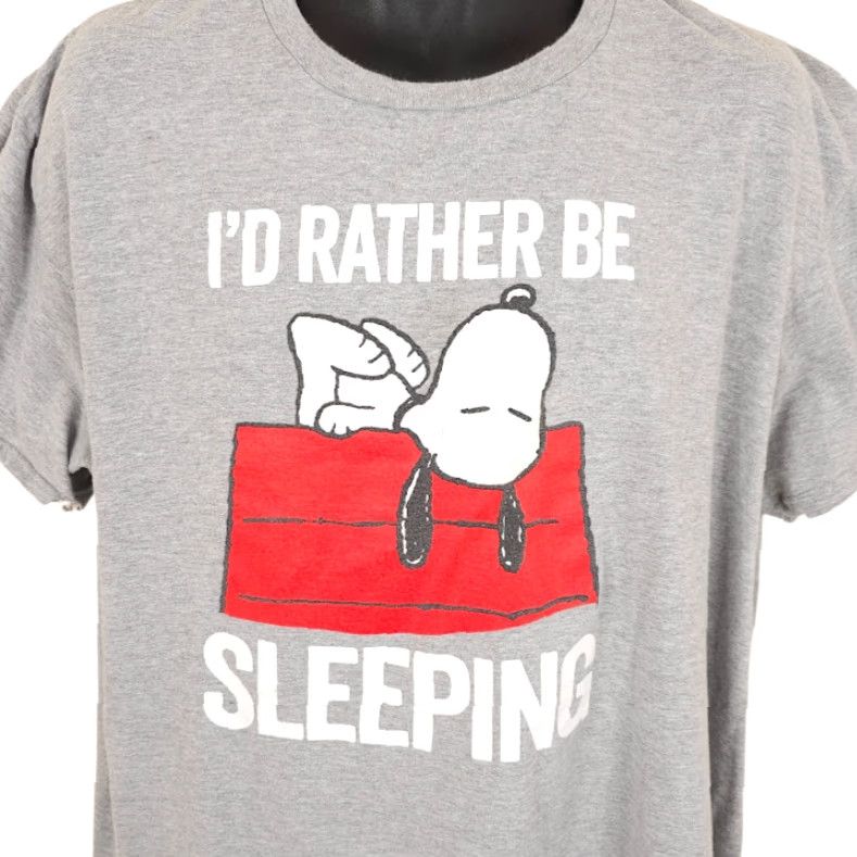 Peanuts Snoopy T Shirt Mens 2XL Gray Peanuts Id Rather Be Sleeping Comic Strip Shirt Mens 2XL Gray Snoopy Peanuts Cartoon Size US XXL / EU 58 / 5 - 2 Thumbnail